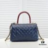 693064776e68136f4d9a4486 Deep Blue with Red Accents Chanel-Style Flap Bag - Unique Design, Dual Shoulder and Handheld Use