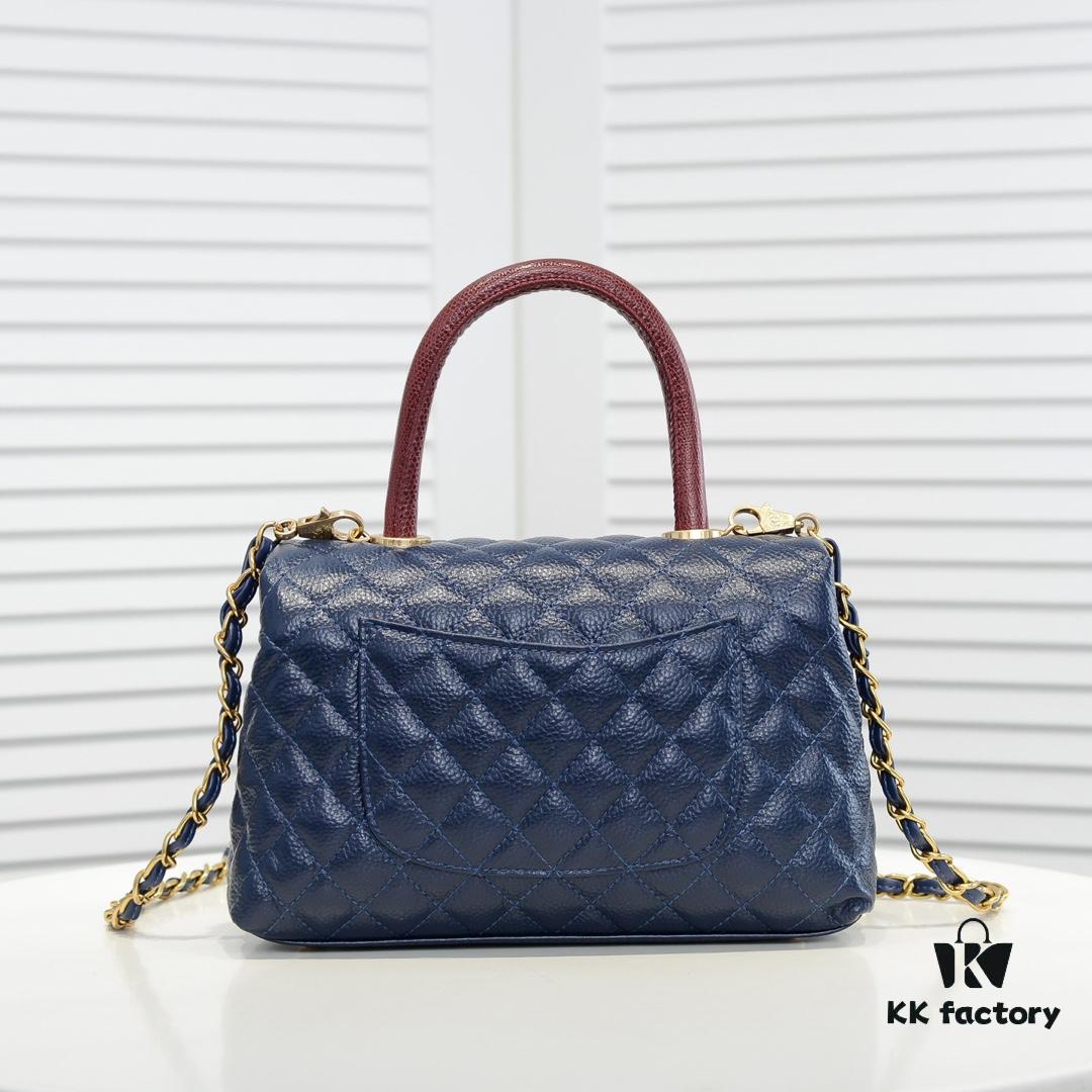 693064776e68136f4d9a4486 Deep Blue with Red Accents Chanel-Style Flap Bag - Unique Design, Dual Shoulder and Handheld Use