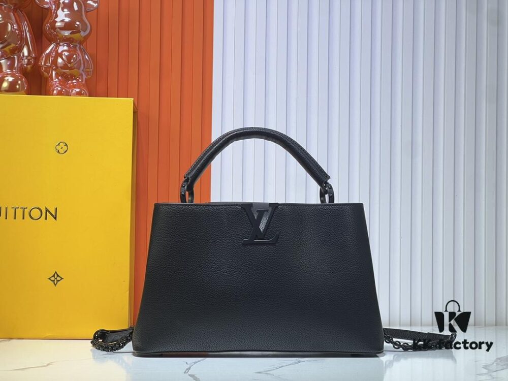 693064bc6e68136f4d9a44e1 M24880 M24607 Black Out Collection Capucines Souple Large Handbag