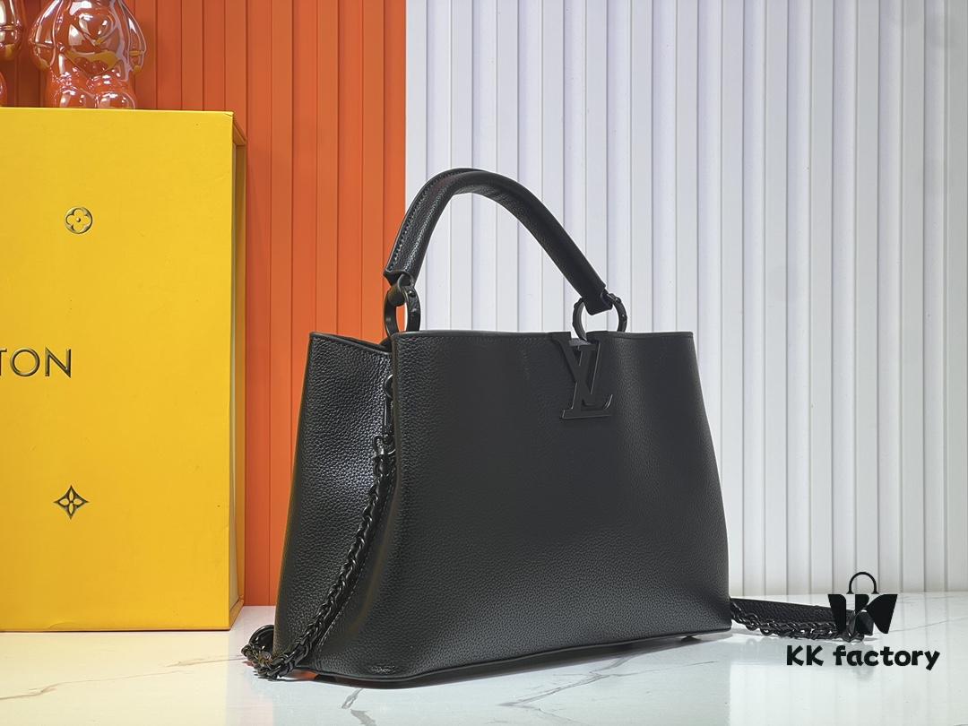 693064bc6e68136f4d9a44e3 M24880 M24607 Black Out Collection Capucines Souple Large Handbag