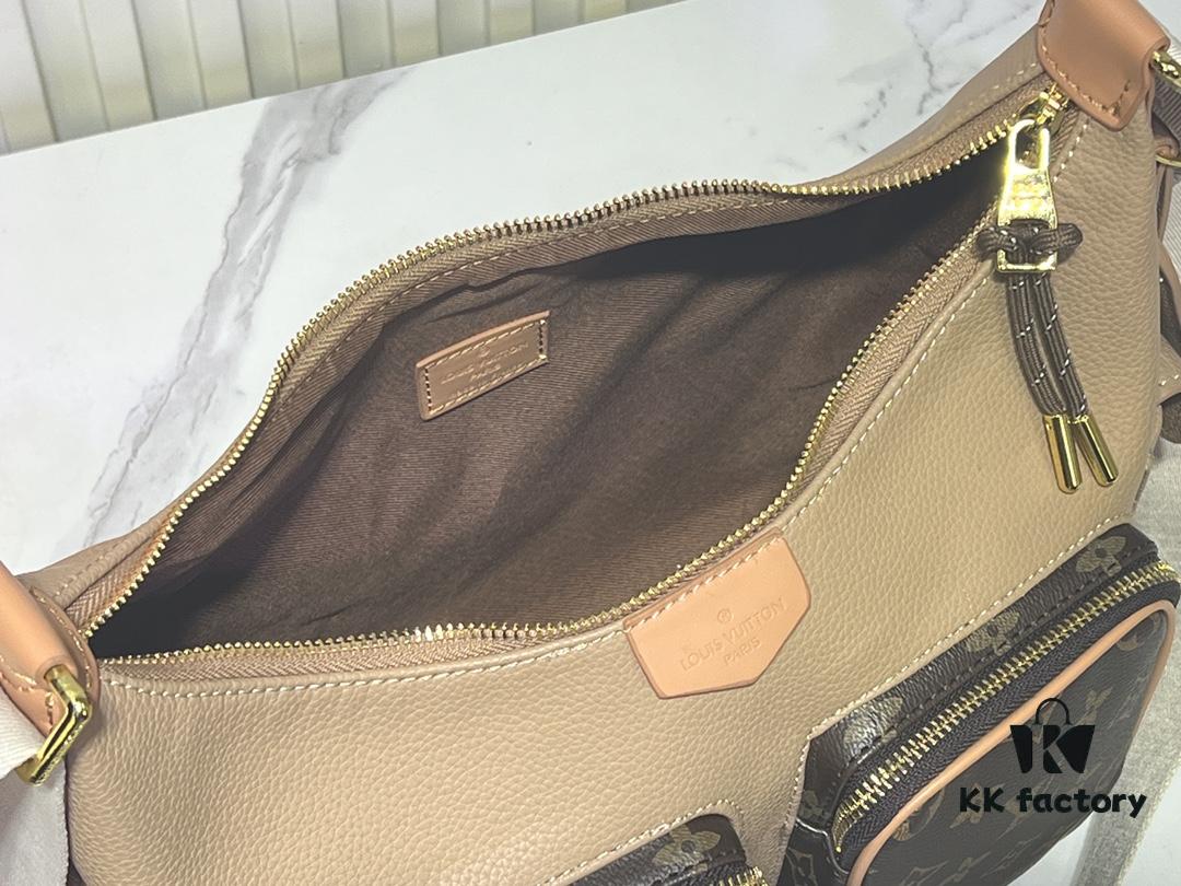 693064ca6e68136f4d9a44fd Upgraded Original M12697 Full Leather Khaki Monogram Bag, Floral Material, Classic Canvas with Wide Adjustable Strap