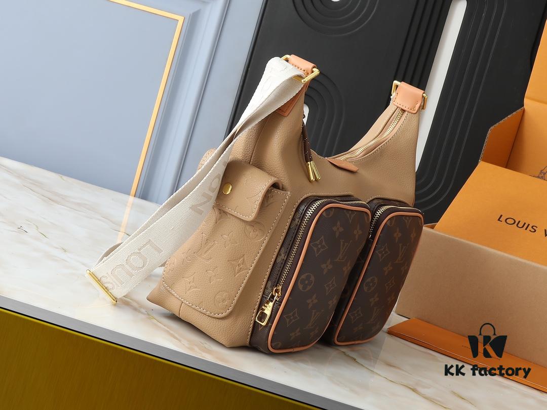 Upgraded Original M12697 Full Leather Khaki Monogram Bag, Floral Material, Classic Canvas with Wide Strap, Magnetic Double Pockets on Both Sides, Adjustable Wide Strap with Monogram Canvas, Infusing Practical Functionality into Avant-garde Design
