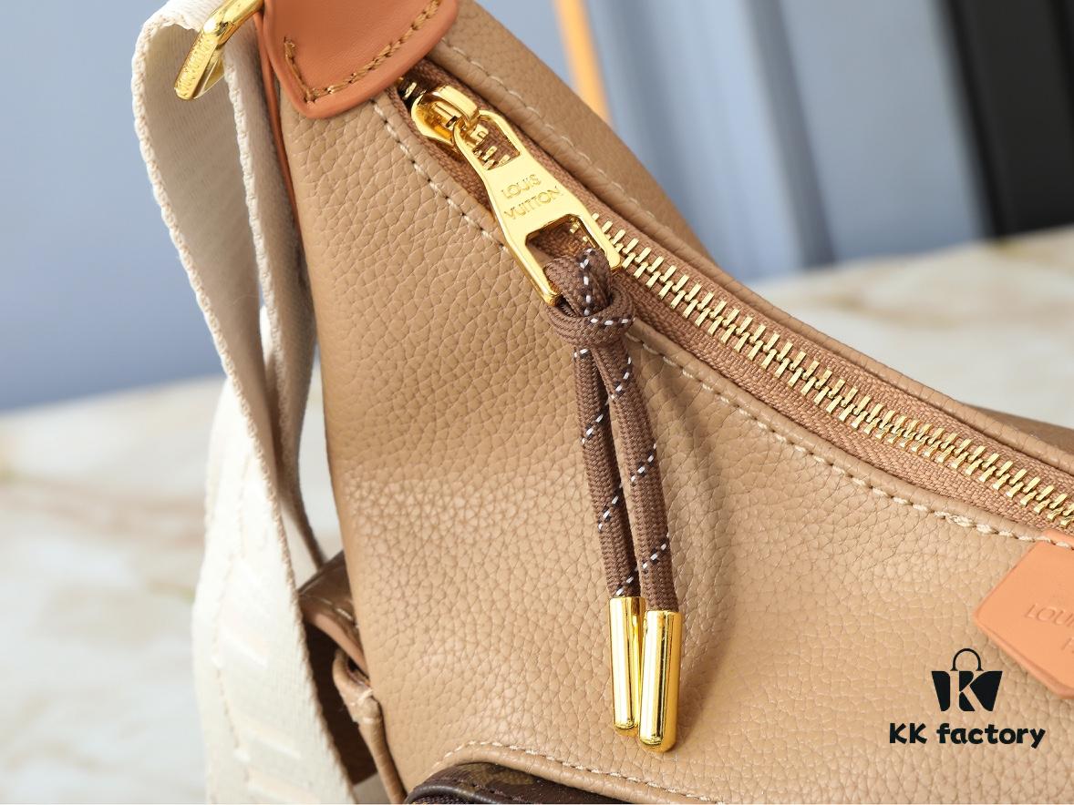 Upgraded Original M12697 Full Leather Khaki Monogram Bag, Floral Material, Classic Canvas with Wide Strap, Magnetic Double Pockets on Both Sides, Adjustable Wide Strap with Monogram Canvas, Infusing Practical Functionality into Avant-garde Design