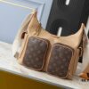 Upgraded Original M12697 Full Leather Khaki Monogram Bag, Floral Material, Classic Canvas with Wide Strap, Magnetic Double Pockets on Both Sides, Adjustable Wide Strap with Monogram Canvas, Infusing Practical Functionality into Avant-garde Design