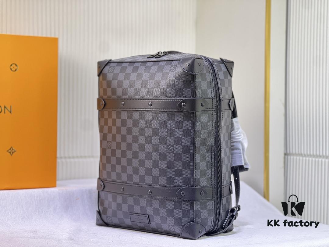 6930665d6e68136f4d9a482f Upgraded Version Vintage Trunk Bag 44752 LV Classic Monogram Pattern in Old Gold, Black Flower, Black Check Design