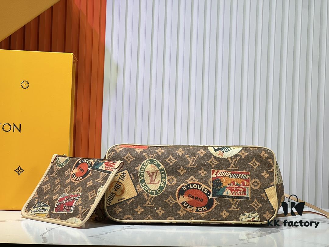 693066986e68136f4d9a48a7 M45865 M40995 This Neverfull Medium Handbag is crafted from Monogram Tiles canvas in a tote silhouette, accented with leather trim that defines the top and handles. The central LV Circle signature pairs playfully with the watercolor-effect Monogram pattern, while the printed zip pouch can be removed for separate use.