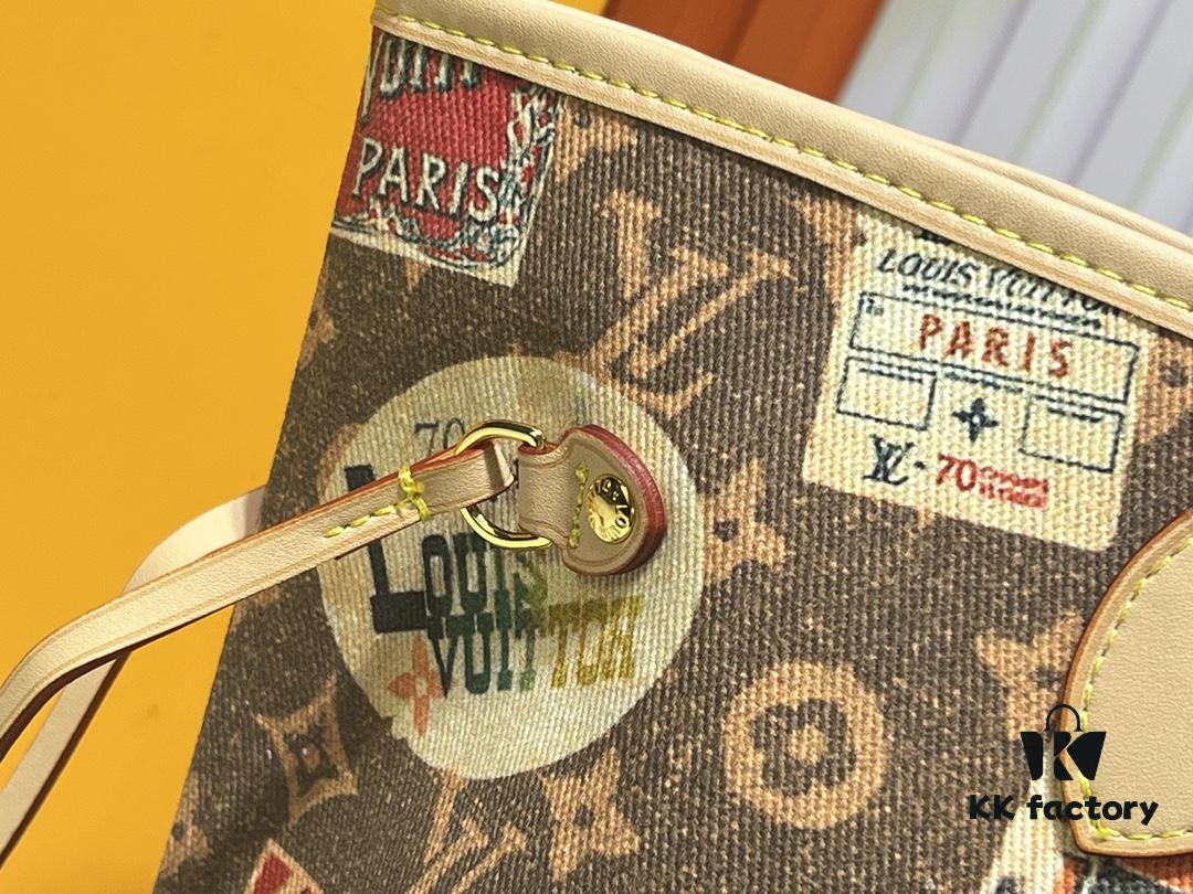 693066a16e68136f4d9a48b4 M45865 M40995 This Neverfull Medium Handbag is crafted from Monogram Tiles canvas in a tote silhouette, accented with leather trim that defines the top and handles. The central LV Circle signature pairs playfully with the watercolor-effect Monogram pattern, while the printed zip pouch can be removed for separate use.