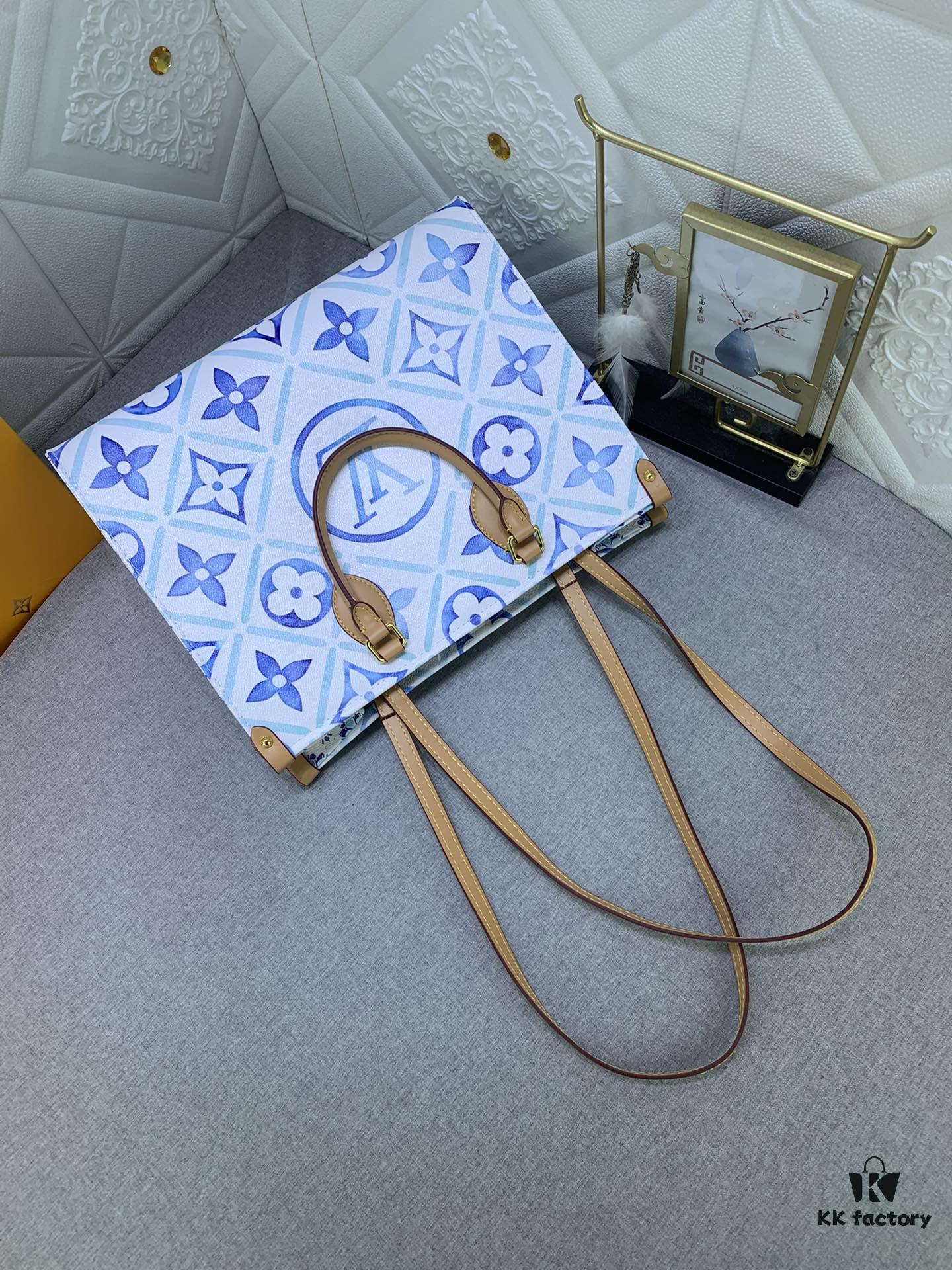 693066bb6e68136f4d9a48dd Upgraded Original M11262 M45495 M44571 OnTheGo Medium Tote Bag in Monogram Tiles Canvas with Watercolor Effect