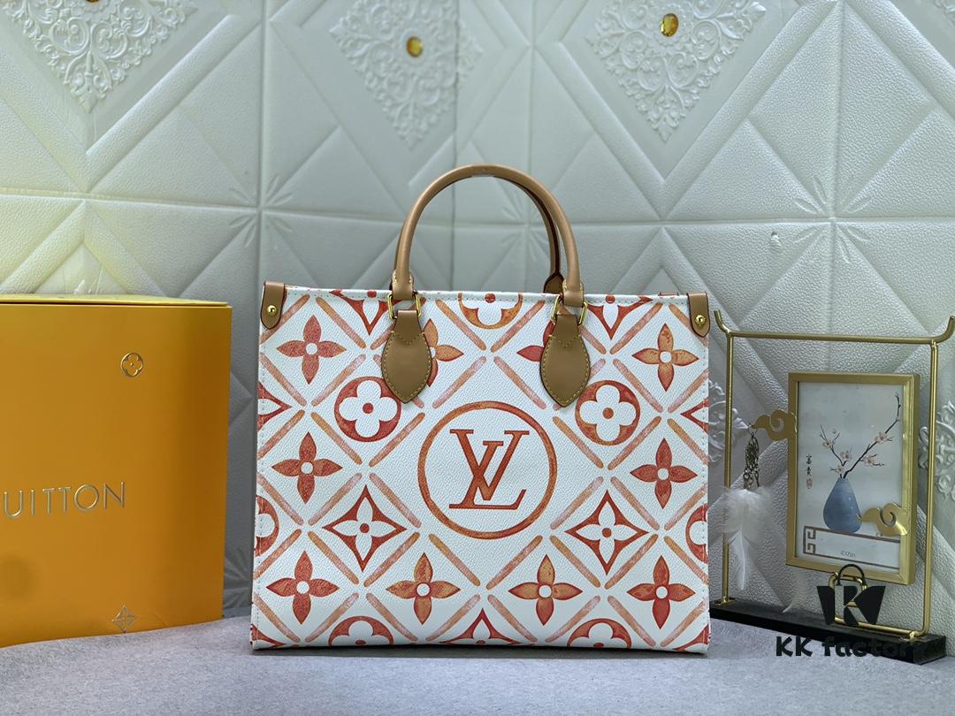 693066bd6e68136f4d9a48e3 Upgraded Original M11262 M45495 M44571 OnTheGo Medium Tote Bag in Monogram Tiles Canvas with Watercolor Monogram Pattern