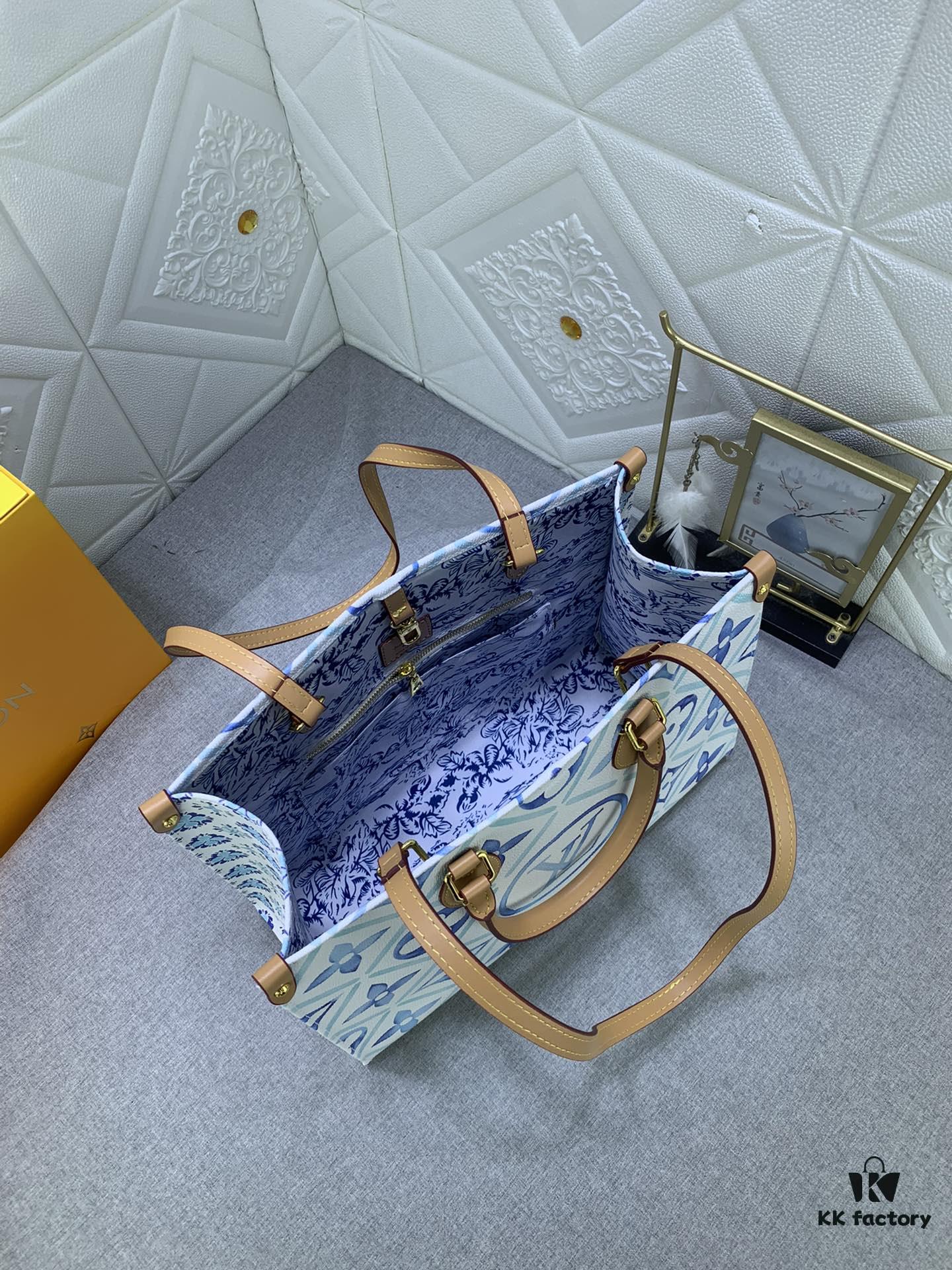 693066bd6e68136f4d9a48e4 Upgraded Original M11262 M45495 M44571 OnTheGo Medium Tote Bag in Monogram Tiles Canvas with Watercolor Effect