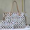 693066e86e68136f4d9a4929 M45684 M45685 M40995 Tote MM Handbag with Monochrome Stripes in Cream and LVs on Pink Background