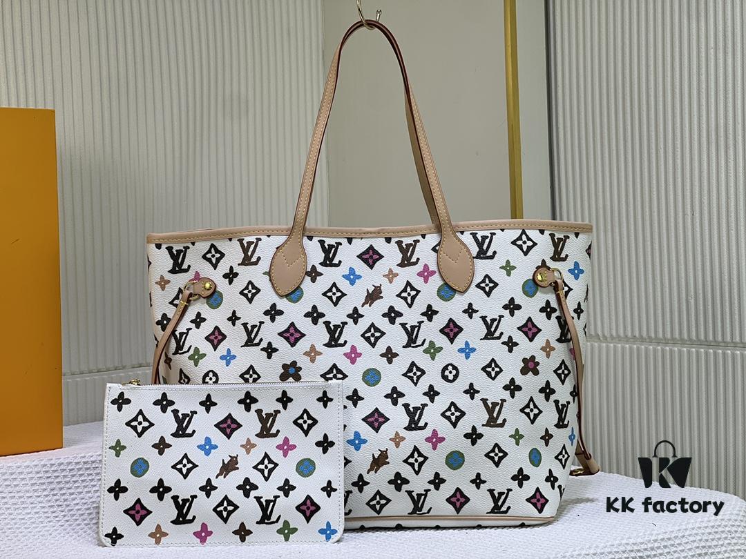 693066e86e68136f4d9a4929 M45684 M45685 M40995 Tote MM Handbag with Monochrome Stripes in Cream and LVs on Pink Background