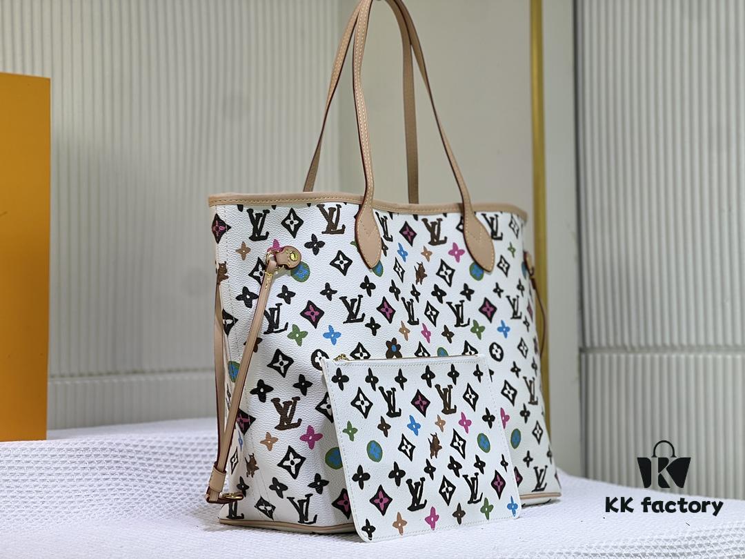 693066e96e68136f4d9a492d M45684 M45685 M40995 Tote MM Handbag with Monochrome Stripes in Cream and LVs on Pink Background