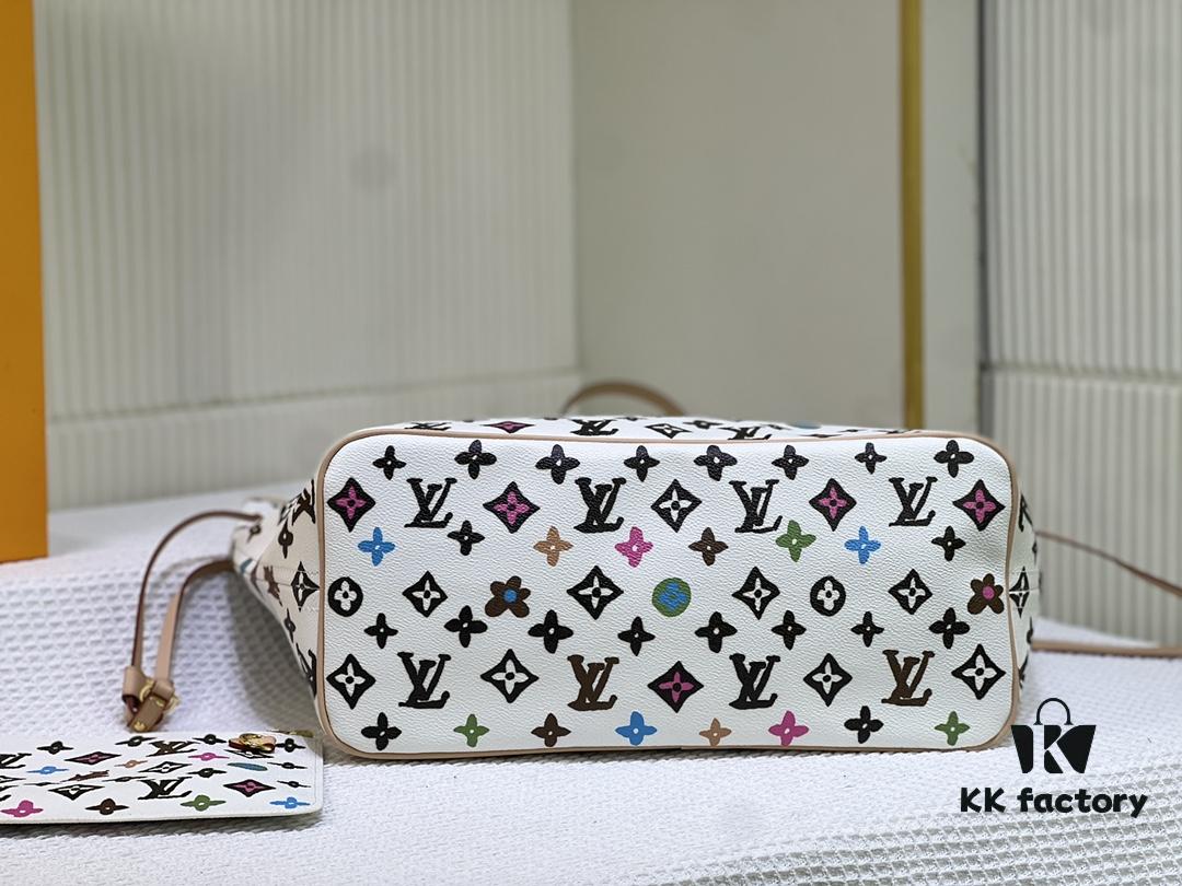 693066ea6e68136f4d9a492e M45684 M45685 M40995 Tote MM Handbag with Monochrome Stripes in Cream and LVs on Pink Background