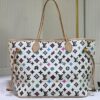 693066ea6e68136f4d9a492f M45684 M45685 M40995 Tote MM Handbag with Monochrome Stripes in Cream and LVs on Pink Background