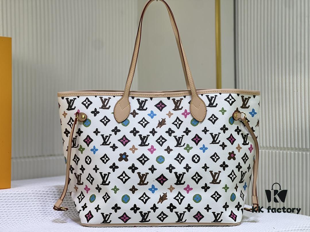 693066ea6e68136f4d9a492f M45684 M45685 M40995 Tote MM Handbag with Monochrome Stripes in Cream and LVs on Pink Background