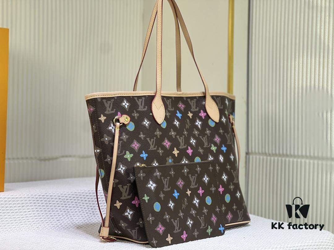 693066ec6e68136f4d9a4933 Monogram Tote MM Handbag with Monochrome Stripes and LVs on Pink Background