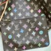 693066f26e68136f4d9a493c Monogram Tote MM Handbag with Monochrome Stripes and LVs on Pink Background
