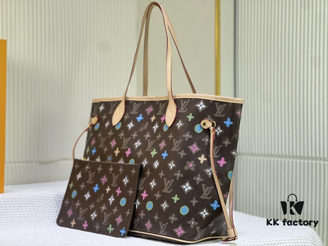 693066f46e68136f4d9a4941 Monogram Tote MM Handbag with Monochrome Stripes and LVs on Pink Background