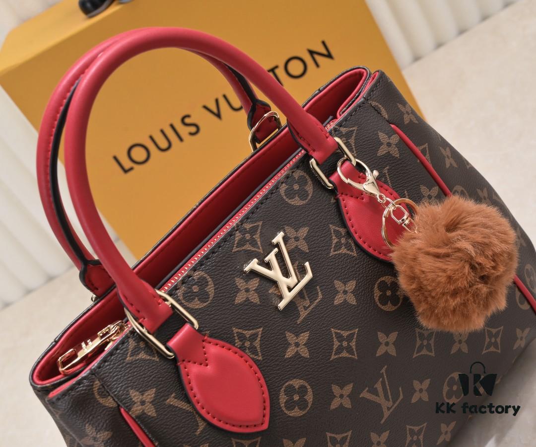 Exclusive Real Shot - Upgraded Version ‼️ LV Monogram with Leather Trim Handheld, Shoulder & Crossbody Bag Model 58188 with Long Strap, 2022 New Fashion Women's Bag, Monogram Genuine Leather Strap Tote with Large Capacity [Strong], Size 33-22-16cm