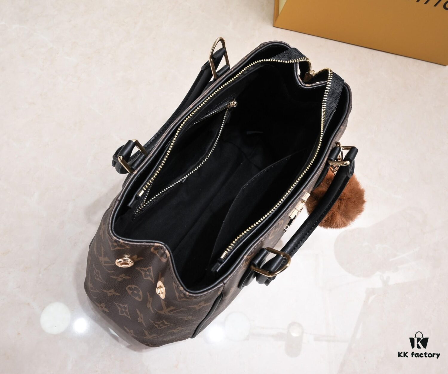 Exclusive Real Shot - Upgraded Version ‼️ LV Monogram with Leather Trim Handheld, Shoulder & Crossbody Bag Model 58188 with Long Strap, 2022 New Fashion Women's Bag, Monogram Genuine Leather Strap Tote, Large Capacity [Strong], Size 33-22-16cm