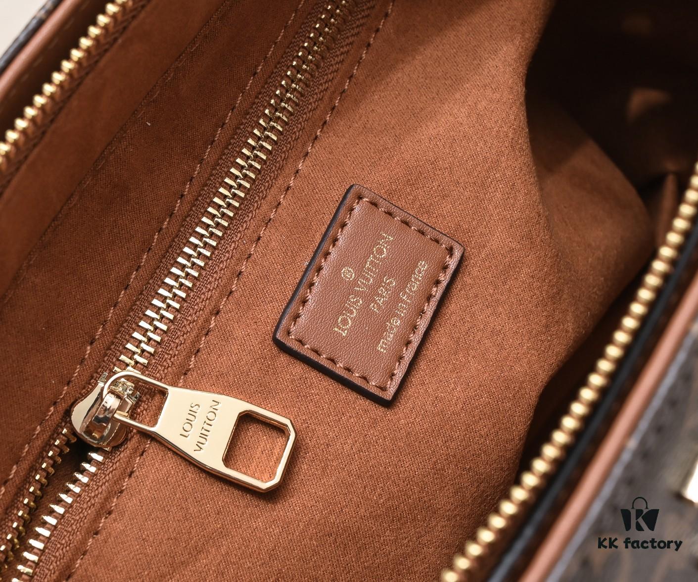 Exclusive Real Shot - Upgraded Version ‼️ LV Monogram with Leather Trim Tote Shoulder Crossbody Bag Model 58188, Includes Long Strap, 2022 New Fashion Women's Bag, Monogram Pattern with Genuine Leather Strap, Large Capacity [Strong], Size 33-22-16cm