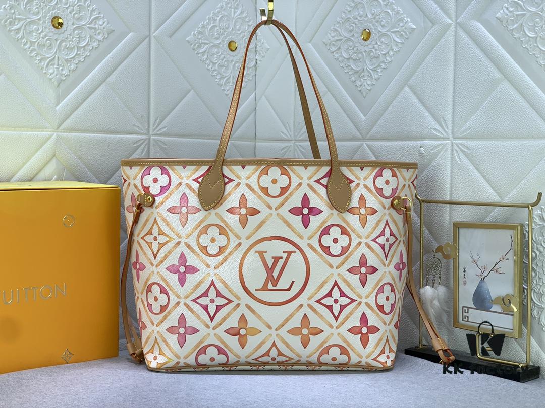 693067c66e68136f4d9a4aaa Upgraded Original M25317 M11263 M40995 This Medium Neverfull Tote Bag Features a Monogram Tiles Canvas Construction with Leather Trims Defining the Top and Handles