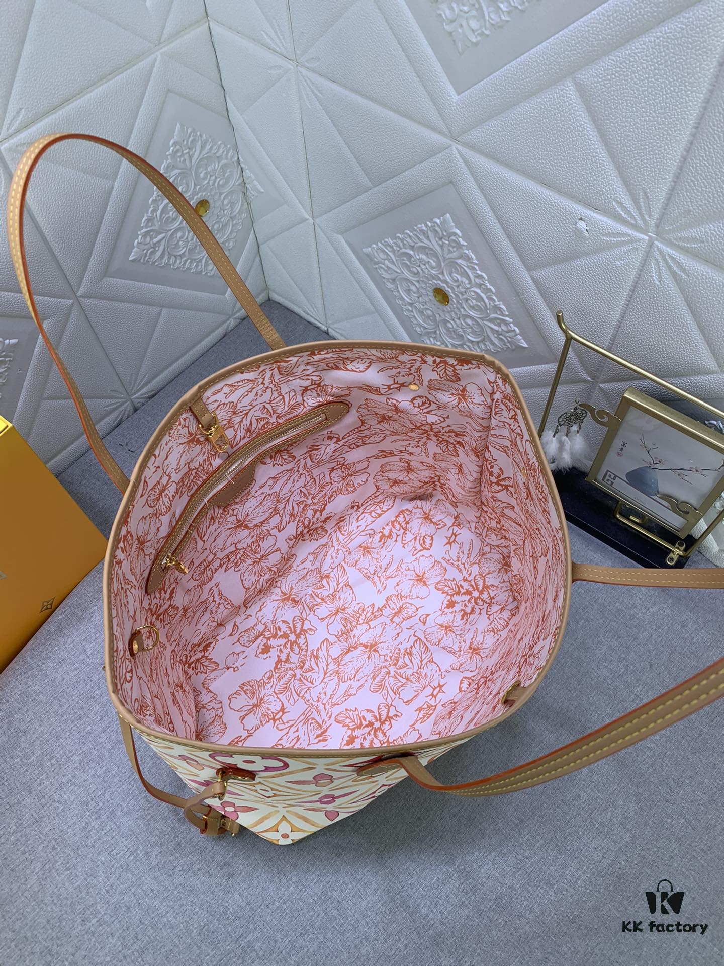693067ca6e68136f4d9a4ab2 Upgraded Original M25317 M11263 M40995 This Medium Neverfull Tote Bag Features a Monogram Tiles Canvas Construction with Leather Trims Defining the Top and Handles