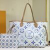 M24317 M40995 This Medium Neverfull Tote Bag Features a Monogram Tiles Canvas Construction with Leather-Trimmed Top and Handles