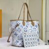 M24317 M40995 This Medium Neverfull Tote Bag Features a Monogram Tiles Canvas Construction with Leather-Trimmed Top and Handles