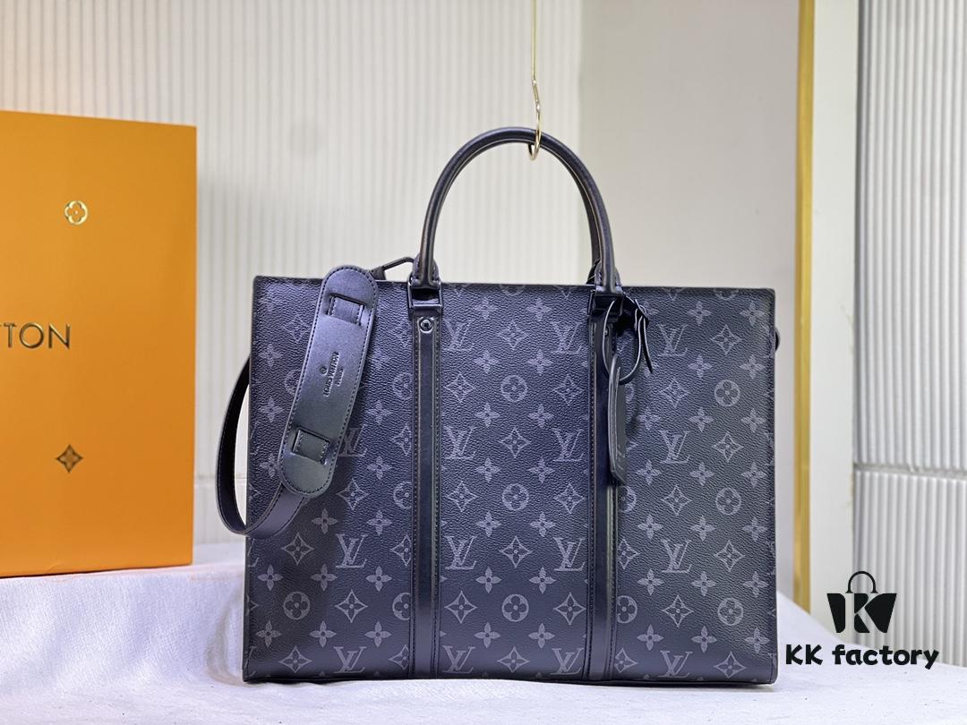 693068756e68136f4d9a4bb0 M45265 Black Floral, Aged Floral, Black Check - Sac Plat Horizontal Zippé Briefcase
