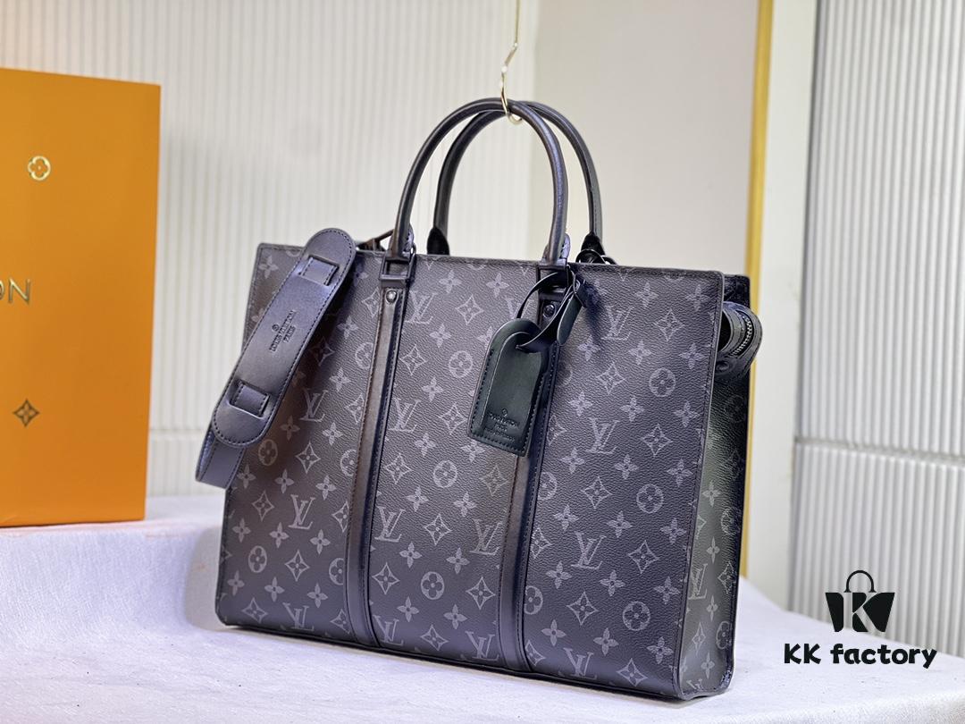 693068766e68136f4d9a4bb2 M45265 Black Floral, Aged Floral, Black Check - Sac Plat Horizontal Zippé Briefcase