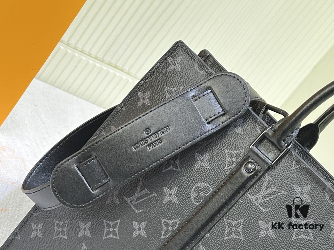 693068776e68136f4d9a4bb4 M45265 Black Floral, Aged Floral, Black Check - Sac Plat Horizontal Zippé Briefcase