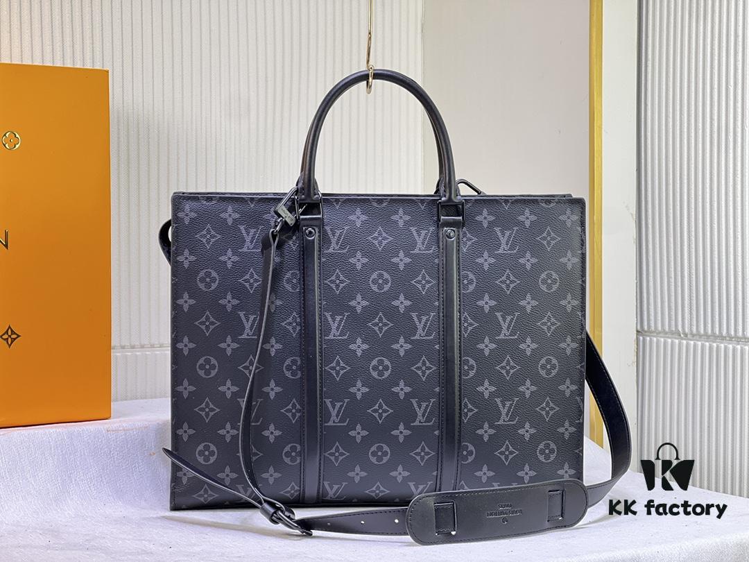 693068786e68136f4d9a4bb5 M45265 Black Floral, Aged Floral, Black Check - Sac Plat Horizontal Zippé Briefcase