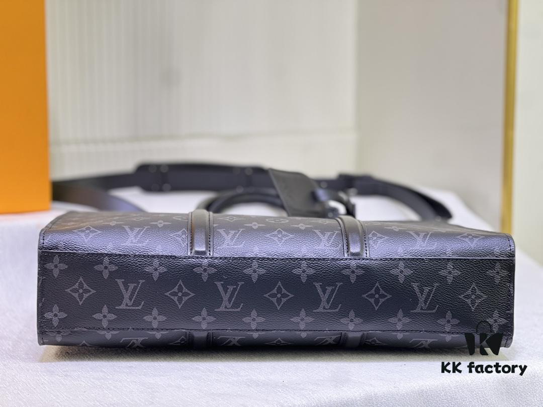 6930687b6e68136f4d9a4bba M45265 Black Floral, Aged Floral, Black Check - Sac Plat Horizontal Zippé Briefcase