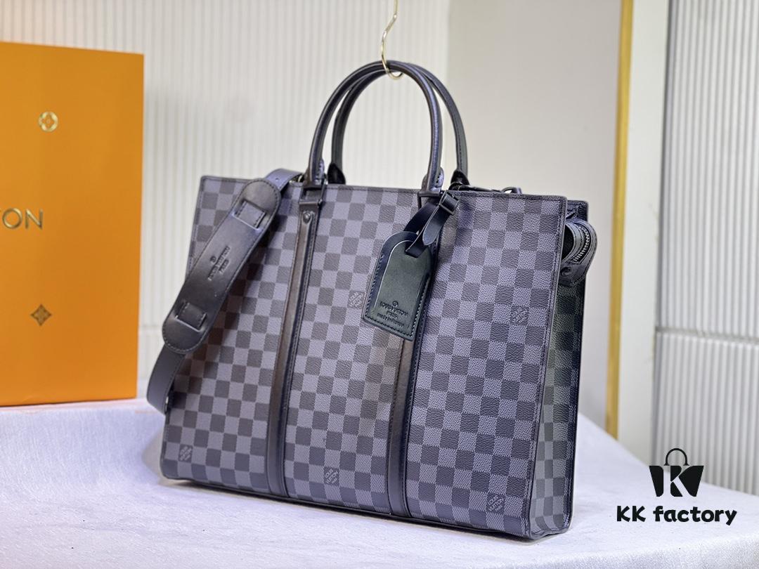 M45265 Black Floral, Aged Floral, Black Checkered | Sac Plat Horizontal Zippé Briefcase