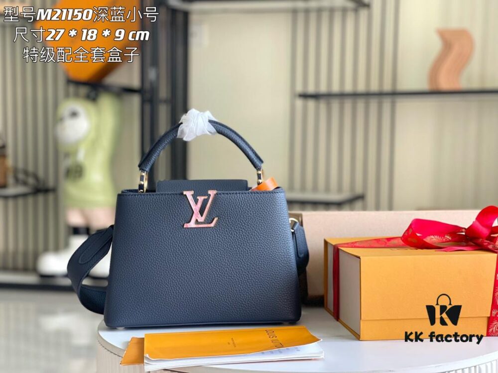 Supreme Quality Full Set Packaging 【Premium Original Leather M21150💋M58671 Deep Blue Shell Button】