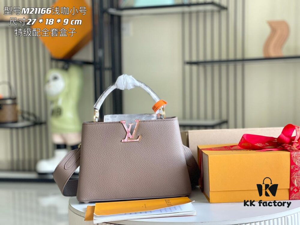 Top-Grade Full Set Packaging [Premium Original Factory Leather 💋 M21166 Elephant Gray with Exotic Sand Python and Mother-of-Pearl LV Logo]