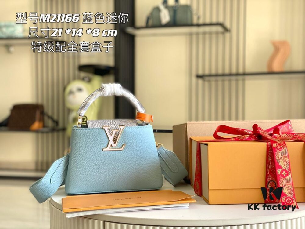 Top Grade Full Set Packaging 【Premium Original Factory Leather 💋 M21166, M21165 Misty Blue with Exotic Sand Python Shell Closure】