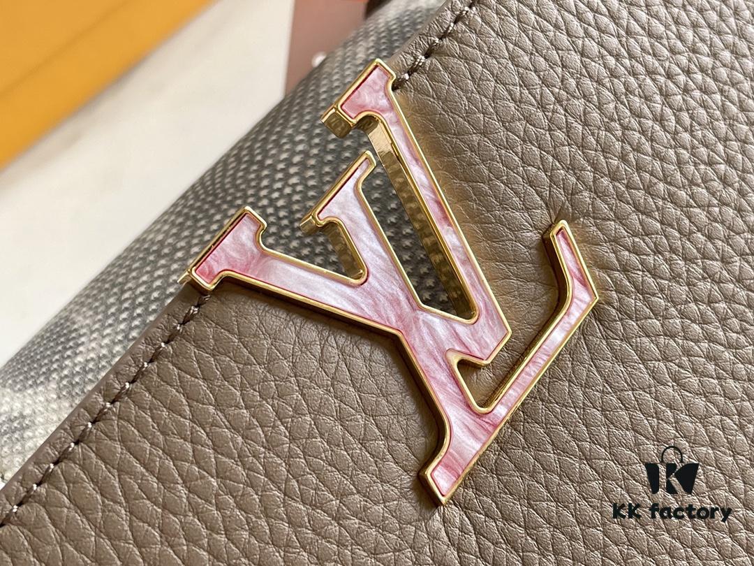 Top-Grade Full Set Packaging [Premium Original Factory Leather 💋 M21166 Elephant Gray with Exotic Sand Python and Mother-of-Pearl LV Logo]