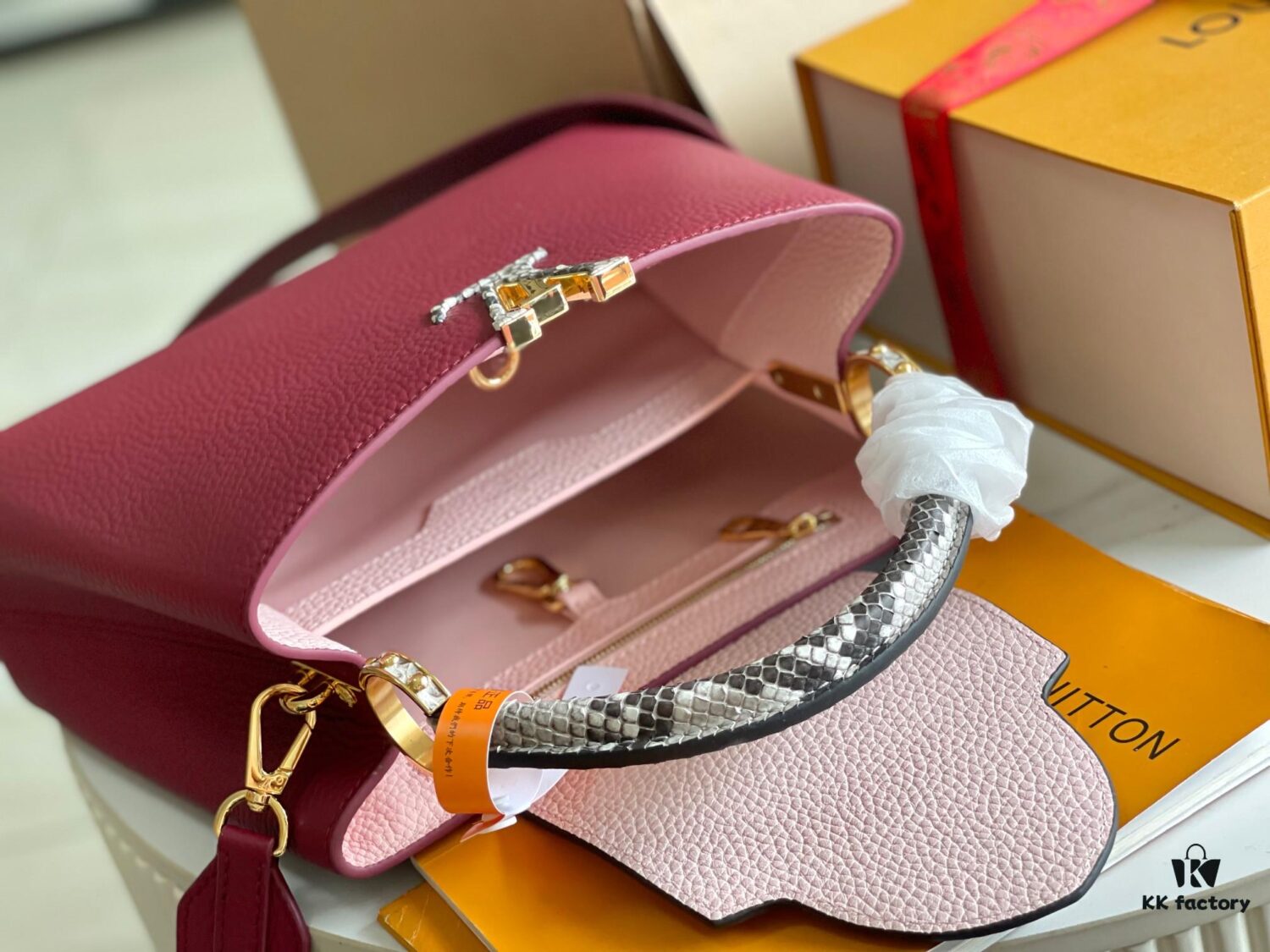 Premium Full Set Packaging [Top Quality Original Factory Leather 💋 N82068 Grape Purple with Paris Pink Python and Gold LV Buckle]