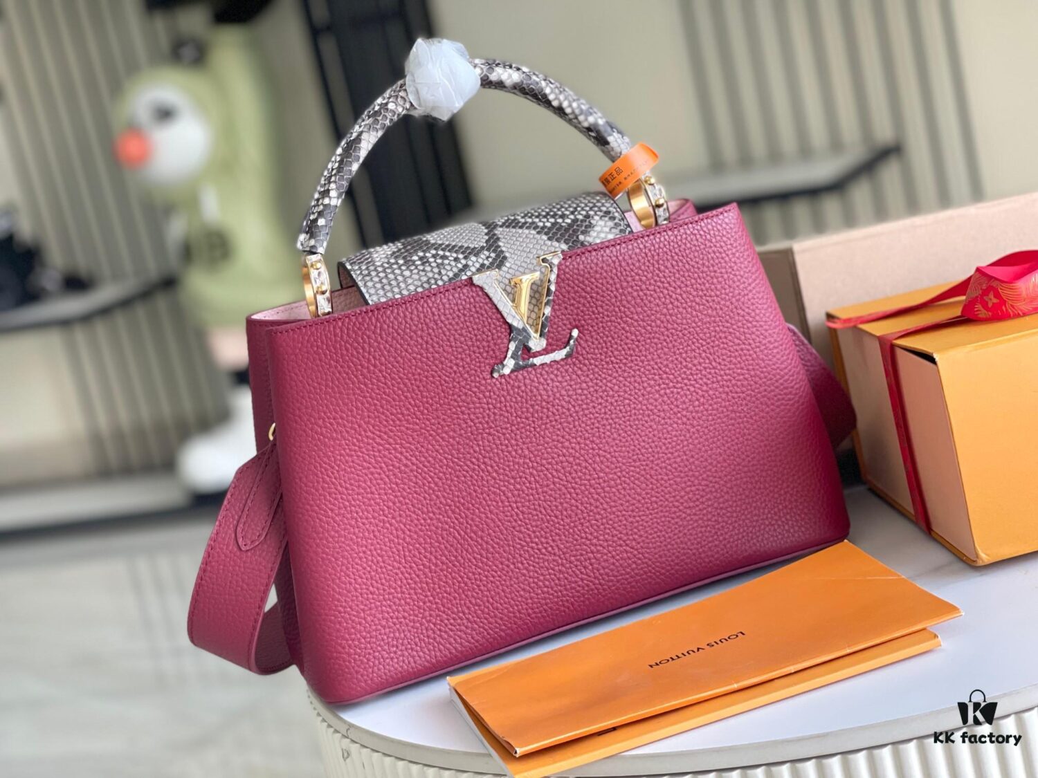 Supreme Grade Full Set Packaging [Premium Original Factory Leather 💋 N82068 Grape Purple with Paris Pink Python Gold Clasp]