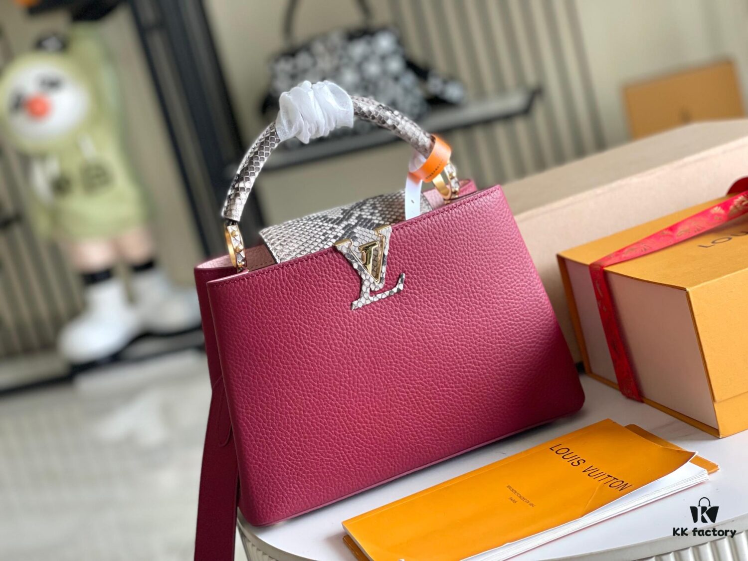 Premium Full Set Packaging [Top Quality Original Factory Leather 💋 N82068 Grape Purple with Paris Pink Python and Gold LV Buckle]