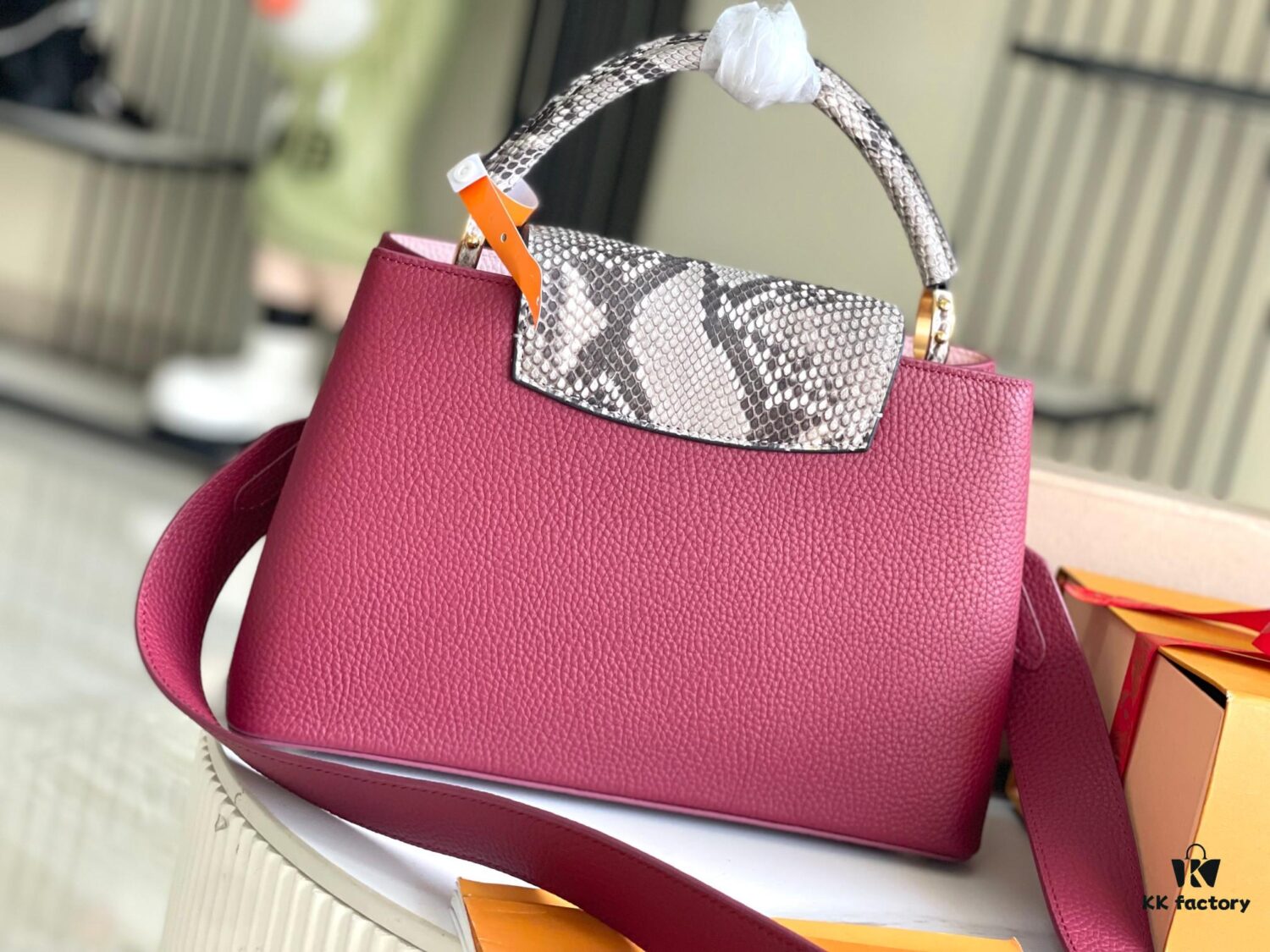 Supreme Grade Full Set Packaging [Premium Original Factory Leather 💋 N82068 Grape Purple with Paris Pink Python Gold Clasp]