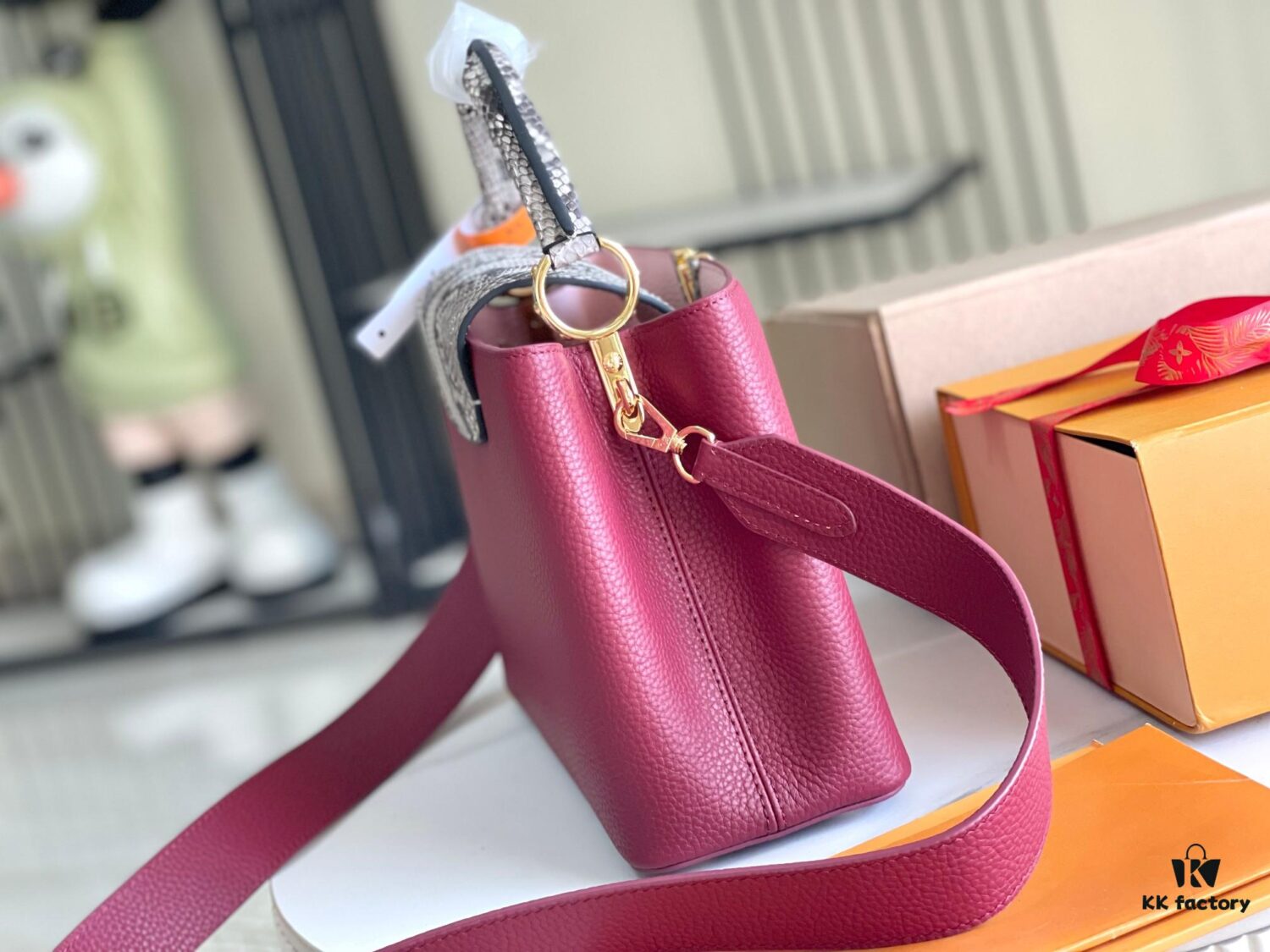 Supreme Grade Full Set Packaging [Premium Original Factory Leather 💋 N82068 Grape Purple with Paris Pink Python Gold Clasp]