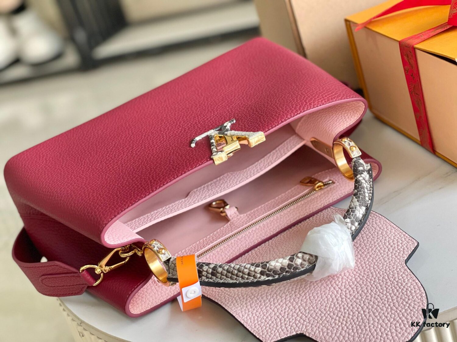 Supreme Grade Full Set Packaging [Premium Original Factory Leather 💋 N82068 Grape Purple with Paris Pink Python Gold Clasp]
