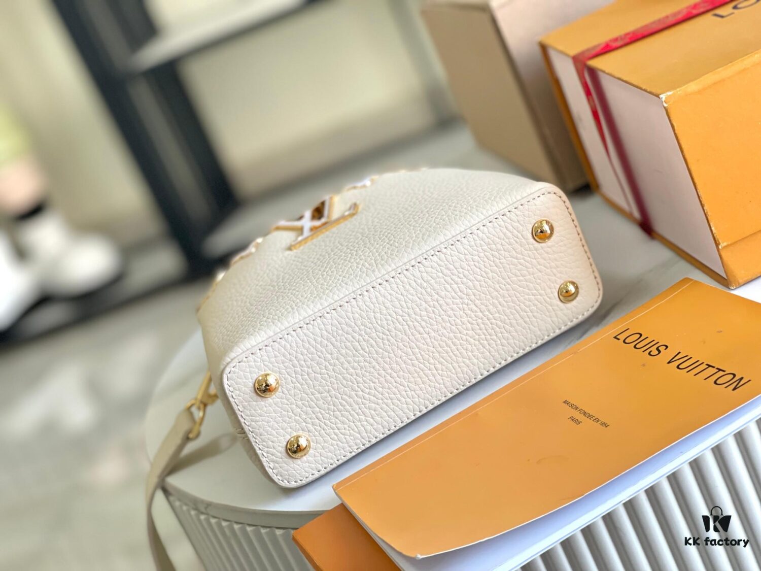 6930691c6e68136f4d9a4cb5 Capucines Mini Handbag with Detachable Strap, Full-Grain Taurillon Leather with Monogram Flowers and Mother-of-Pearl Details
