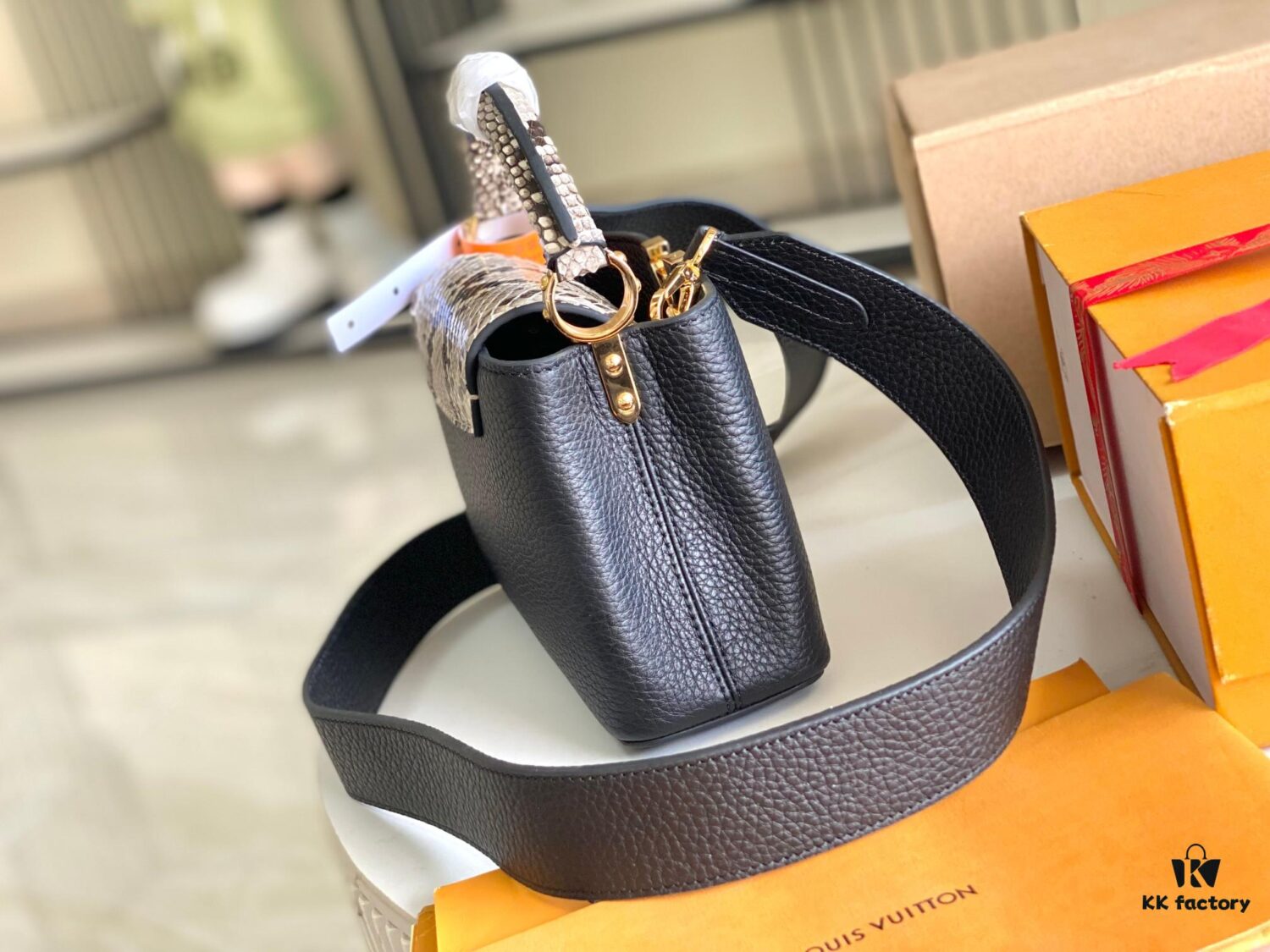 693069c56e68136f4d9a4ded Top Grade Full Set Packaging 【Premium Original Factory Leather💋 M95509 Shiny Snake Skin, Black with Python Gold Clasp】 Mini Size