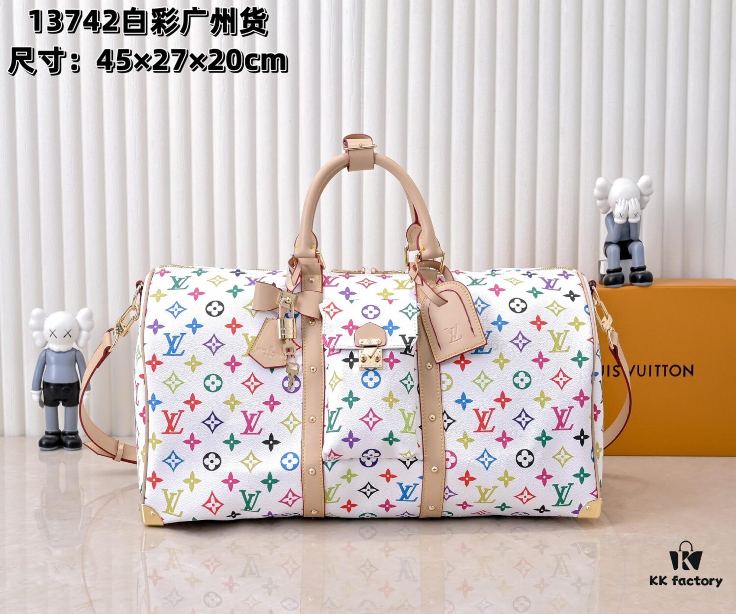 69306d4e6e68136f4d9a5473 M13742 White Color Black Color Travel Bag Current Season LV x TM KEEPALL BANDOULIÈRE 45 Travel Bag