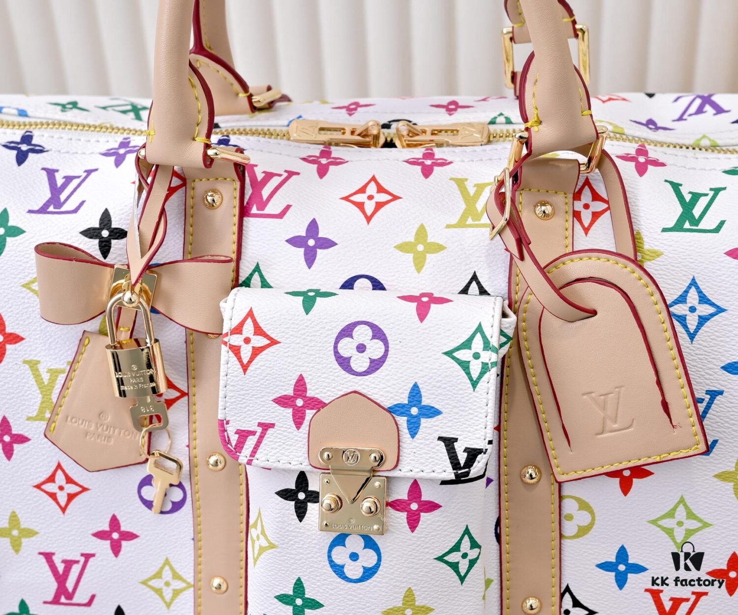 69306d566e68136f4d9a5481 M13742 White Color Black Color Travel Bag Current Season LV x TM KEEPALL BANDOULIÈRE 45 Travel Bag